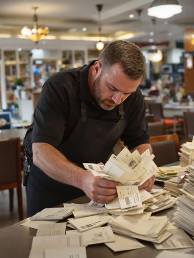 Empresario revisando costos operativos de su restaurante para optimizar márgenes de beneficio